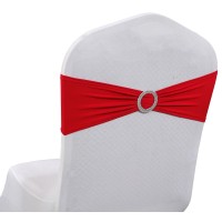 Mds Pack Of 10 Spandex Chair Sashes Bow Sash Elastic Chair Bands Ties With Buckle For Wedding And Events Decoration Spandex Slider Sashes Bow - Red