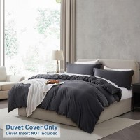 Nestl Dark Grey Duvet Cover Queen Size Soft Prewashed Queen Duvet Cover Set 3 Piece With Zipper Closure 1 Duvet Cover 90X90