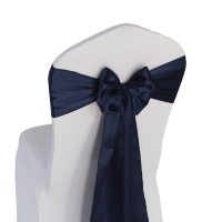 Welmatch Navy Blue Satin Chair Sashes Ties - 50 Pcs Wedding Banquet Party Event Decoration Chair Bows (Navy Blue, 50)