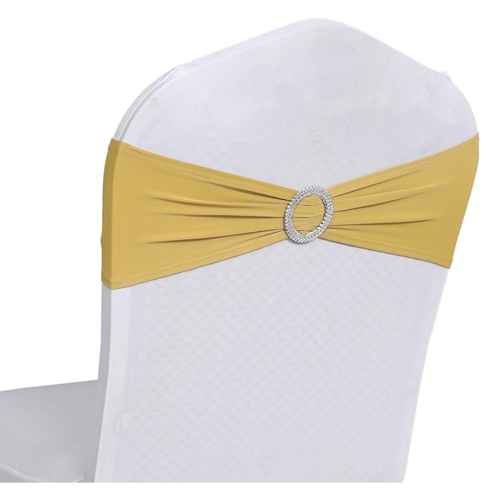 Mds Pack Of 75 Spandex Chair Sashes Bow Sash Elastic Chair Bands Ties With Buckle For Wedding And Events Decoration Spandex Slider Sashes Bow - Gold