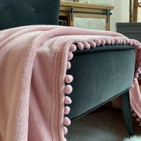 Lomao Flannel Blanket With Pompom Fringe Lightweight Cozy Bed Blanket Soft Throw Blanket Fit Couch Sofa Suitable For All Season