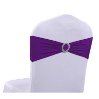 Mds Pack Of 50 Spandex Chair Sashes Bow Sash Elastic Chair Bands Ties With Buckle For Wedding And Events Decoration Spandex Slider Sashes Bow - Purple