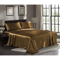 Satin Sheets Twin 3Piece Coffee Hotel Luxury Silky Bed Sheets Extra Soft 1800 Microfiber Sheet Set Wrinkle Fade Stain R