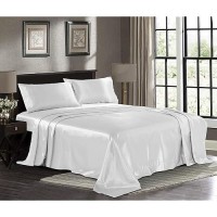 Satin Sheets California King 4Piece White Luxury Silky Bed Sheets Extra Soft 1800 Microfiber Sheet Set Wrinkle Fade Sta