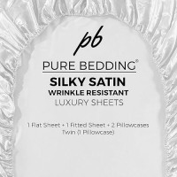 Satin Sheets California King 4Piece White Luxury Silky Bed Sheets Extra Soft 1800 Microfiber Sheet Set Wrinkle Fade Sta