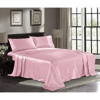 Satin Sheets California King 4Piece Pink Luxury Silky Bed Sheets Extra Soft 1800 Microfiber Sheet Set Wrinkle Fade Stai