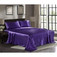 Satin Sheets Twin 3Piece Purple Hotel Luxury Silky Bed Sheets Extra Soft 1800 Microfiber Sheet Set Wrinkle Fade Stain R