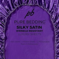 Satin Sheets Twin 3Piece Purple Hotel Luxury Silky Bed Sheets Extra Soft 1800 Microfiber Sheet Set Wrinkle Fade Stain R