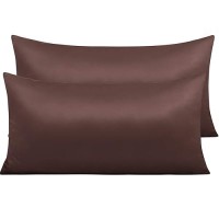 Ntbay Zippered Satin Pillow Cases For Hair And Skin Luxury King Hidden Zipper Pillowcases Set Of 2 20X36 Inches Dark Brown