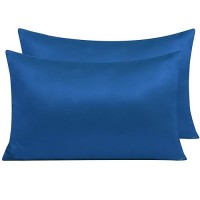 Ntbay Zippered Satin Pillow Cases For Hair And Skin Luxury Queen Hidden Zipper Pillowcases Set Of 2 20X30 Inches Royal Blue