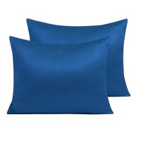 Ntbay Zippered Satin Pillow Cases For Hair And Skin Luxury Standard Hidden Zipper Pillowcases Set Of 2 20X26 Inches Royal Blu