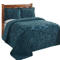 Better Trends Ashton collection 100 cotton chenille Bedspread Medallion Design Queen Size Floral Design Bed cover in Teal Tuf