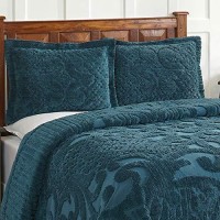 Better Trends Ashton collection 100 cotton chenille Bedspread Medallion Design Queen Size Floral Design Bed cover in Teal Tuf