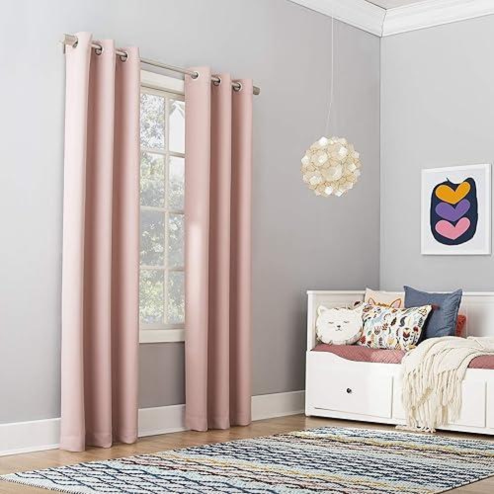 Sun Zero 55407 Riley Kids Bedroom Blackout Grommet Curtain Panel 40 X 84 Blush