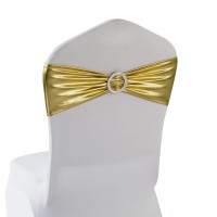 Welmatch Metallic Gold Spandex Chair Bands Sashes - 50 Pcs Wedding Banquet Party Event Decoration Chair Bows Ties (Metallic Gold, 50 Pcs)