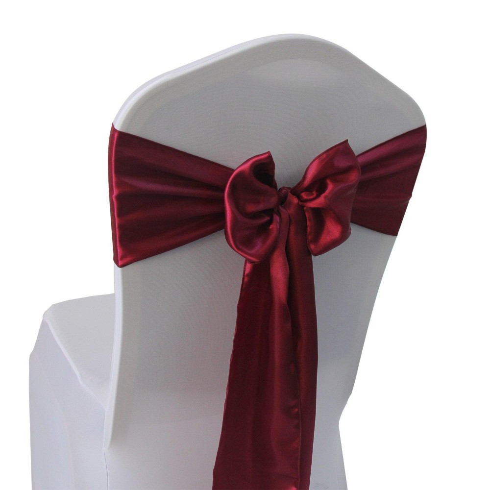 Welmatch Burgundy Satin Chair Sashes Ties - 12 Pcs Wedding Banquet Party Event Decoration Chair Bows (Burgundy, 12)