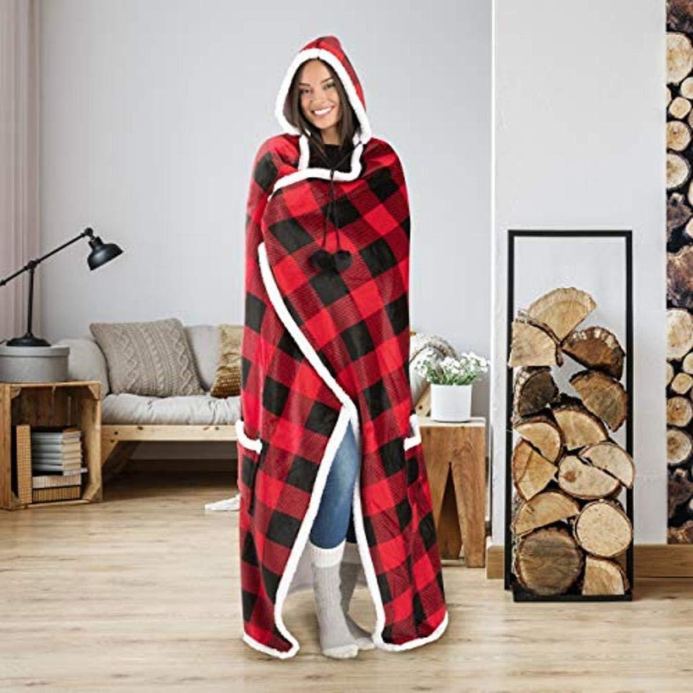 Wearable Hoodie Blanket In Red Black Plaid Oversized Hoodie Blanket Adult Wearable Blanket Snuggle Blanket Hoodie Sweatshi