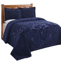 Better Trends Ashton collection 100 cotton chenille Bedspread Medallion Design Queen Size Floral Design Bed cover in Navy Tuf