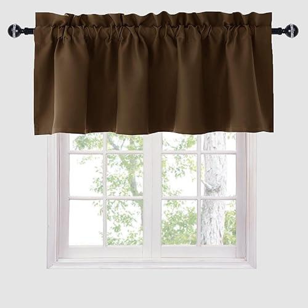 Hiasan Valance Curtains Blackout Solid Rod Pocket Valances For Living Room And Bedroom 52 X 18 Inches Length Brown 1 Panel