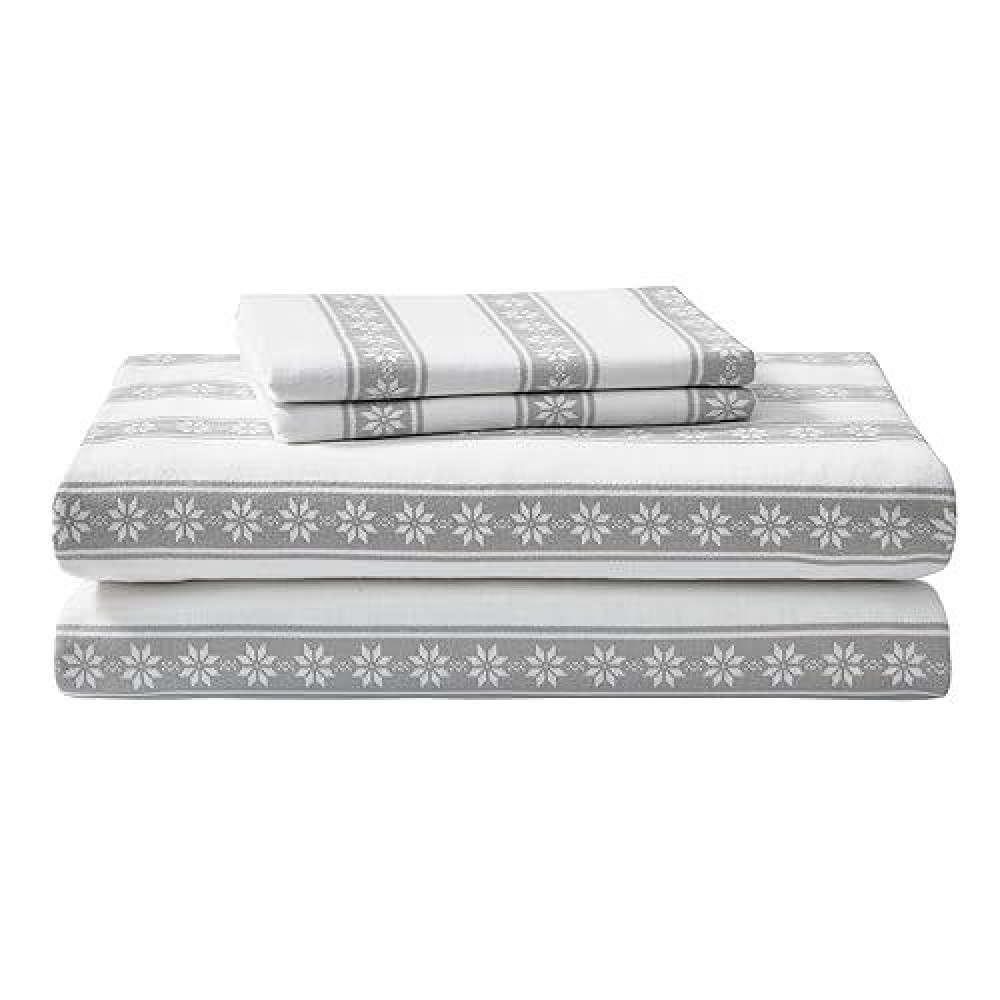 Eddie Bauer - Full Sheet Set  Warm Breathable Cotton Flannel Bedding With Deep Pockets  Brushed For Extra Softness  Cozy Home Decor  Oeko-Tex Certified (Snowflake Fair Isle  Full)