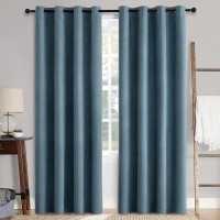 Miulee Linen Texture Curtains For Bedroom Solid 100 Blackout Thermal Insulated Dusty Blue Curtains Grommet Room Darkening Curta