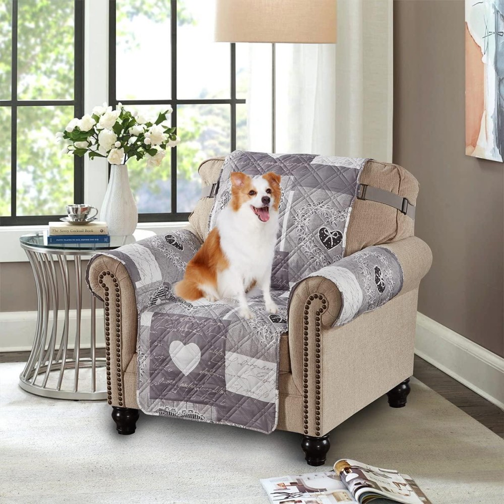 Brilliant Sunshine Grey Heart Love Patchwork Quilted Chair Slipcover, 23