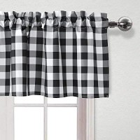 Hiasan 3 Piece Semi Sheer Black Kitchen Curtains Light Filtering Buffalo Checkered Tier And Valance Window Curtains Set