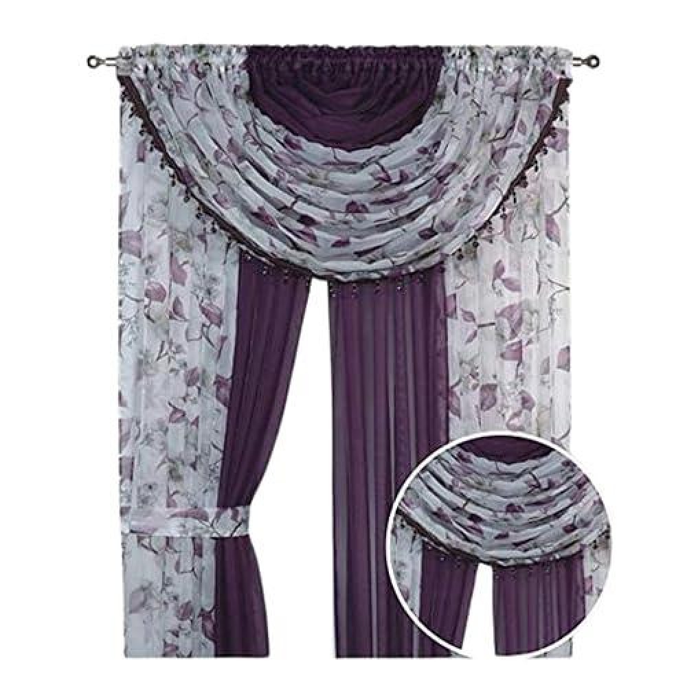 Sapphire Home Floral Sheer Curtains - 4 Panels Set With Valance  84