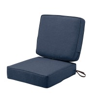 Classic Accessories Montlake Fadesafe Water-Resistant 25 X 25 X 5 Inch (Seat)/25 X 22 X 4 Inch (Back) Patio Cushion Set, Heather Indigo Blue, Chaise Lounge Cushions Outdoor