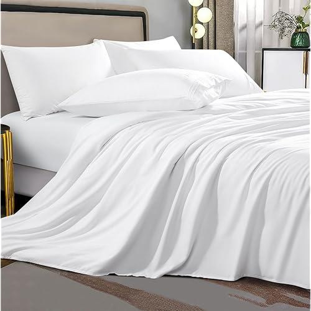 Shilucheng Sheet Set - Breathable & Cooling Bed Sheets - Soft 1800 Thread Count Microfiber Hotel Sheets - Comfy Bedding 16 Inch Deep Pockets & Easy Fit - 4 Piece(California King  White)