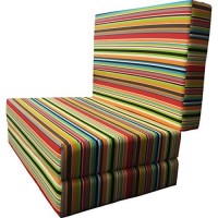 D&D Futon Furniture Multi Color Stripes Shikibuton Trifold Bed, High Density Foam, Folding Ottoman Mattress, Twin Size