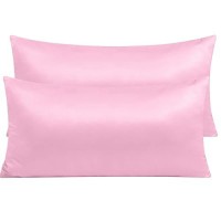 Ntbay Zippered Satin Pillow Cases For Hair And Skin Luxury King Hidden Zipper Pillowcases Set Of 2 20X36 Inches Light Pink