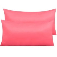 Ntbay Zippered Satin Pillow Cases For Hair And Skin Luxury King Hidden Zipper Pillowcases Set Of 2 20X36 Inches Coral Pink