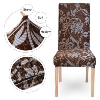 Searchi Dining Room Chair Covers Set Of 6, Stretch Printed Parsons Chair Slipcovers Removable Washable Kitchen Chair Protector Cover For Dining Room, Hotel, Ceremony (Brown+Flower)