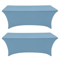 Eurmax Usa Rectangular Fitted Spandex Table Covers 5Ft Tablecloth Wedding Event Patio Table Decorations Stretch Table Cover For 5Ft Folding Table (Sky Blue 2 Pack)