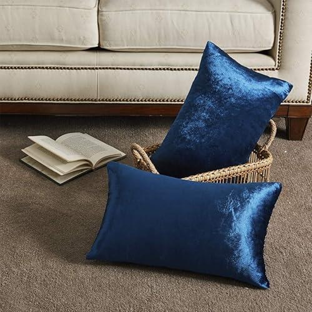 Gigizaza Blue Velvet Decorative Throw Pillow Covers For Sofa Bed 2 Pack Soft Cushion Cover Royal Blue 12 X 20 Set Of 2