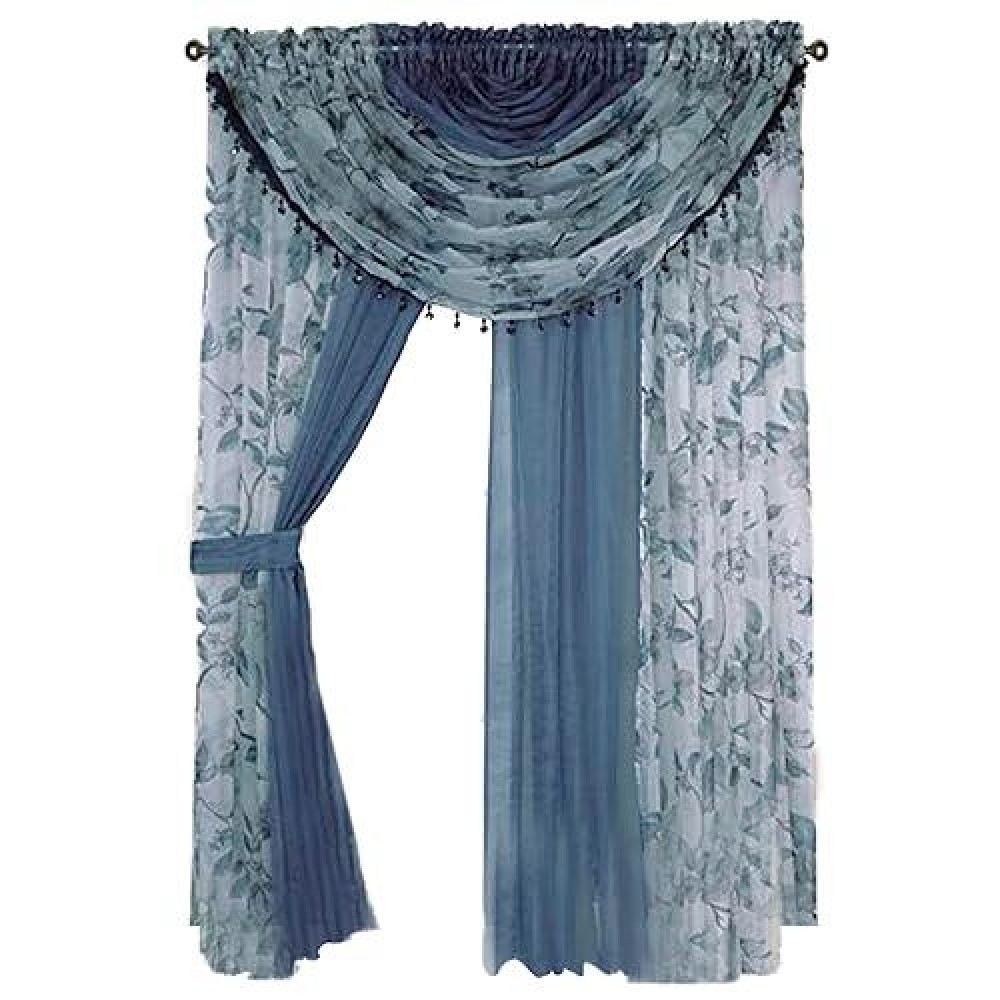 Sapphire Home Floral Sheer Curtains - 4 Panels Set With Valance  84