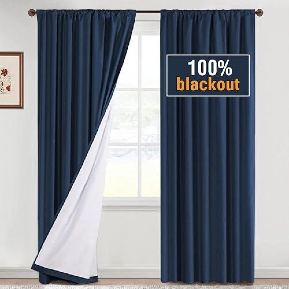 Hversailtex 100 Blackout Curtains For Bedroom Light Blocking Drapes With White Liner For Nursery Thermal Insulated Draperies F