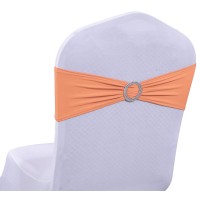 Mds Pack Of 200 Pcs Spandex Chair Sashes Bows Elastic Chair Bands Ties With Buckle Slider Bow For Wedding Decoration Spandex Slider Sashes Bow - Peach