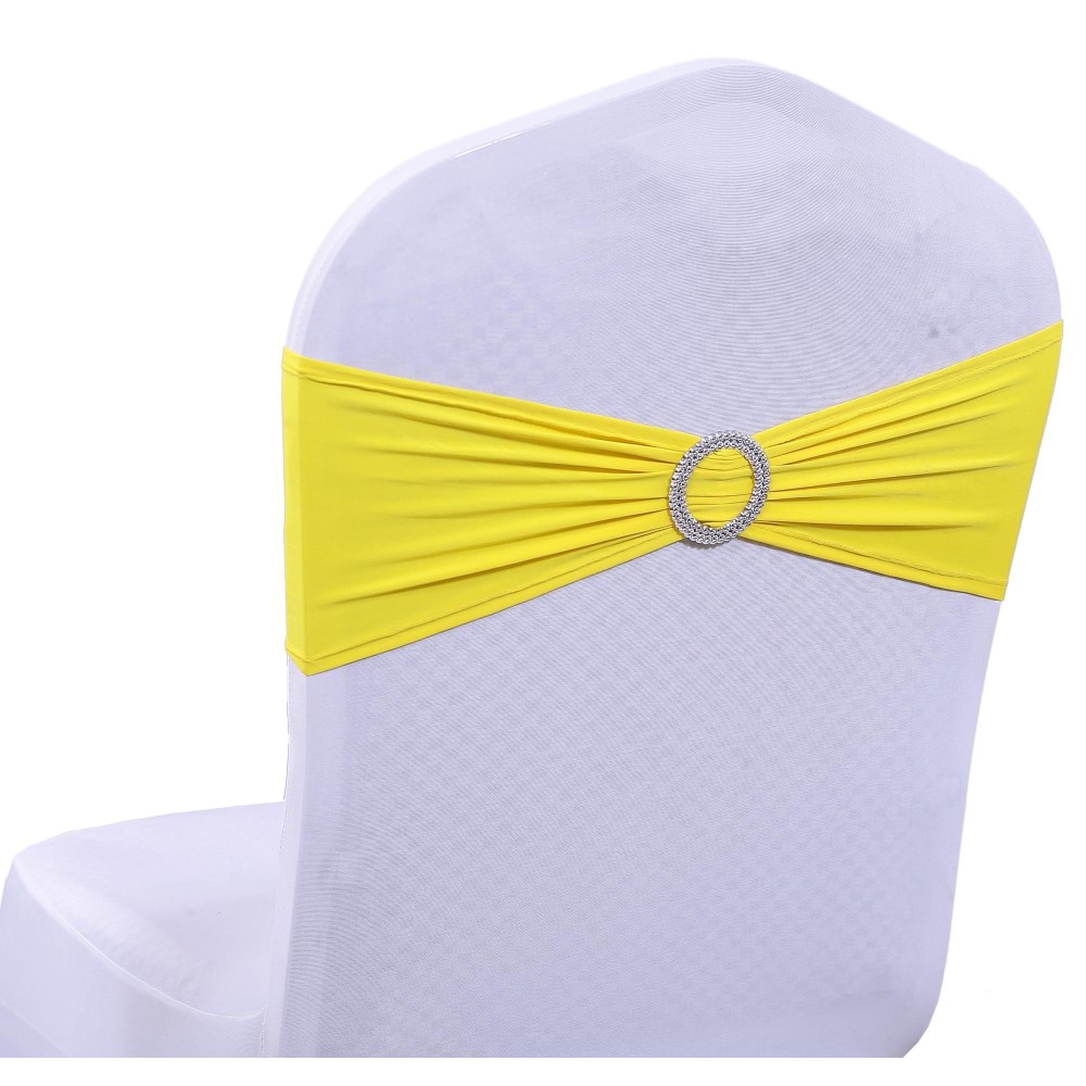 Mds Pack Of 250 Pcs Spandex Chair Sashes Bows Elastic Chair Bands Ties With Buckle Slider Bow For Wedding Decoration Spandex Slider Sashes Bow - Yellow