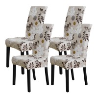 Forcheer Pattern Stretch Chair Covers For Dining Room Set Of 4,Printed Stretchable Dining Chair Slipcover Washable Removable For Kitchen,Hotel,Restaurant,Ceremony Universal Size(4Pcs,Flower)