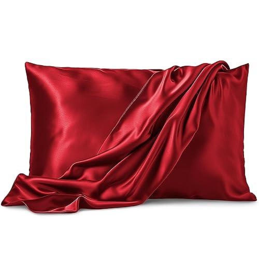 Pure Bedding Satin Pillowcase 2 Pack King Size 20X40 Burgundy Silky Pillow Cases For Hair And Skin Satin Pillow Cov