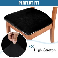 Smiry Original Velvet Dining Chair Seat Covers, Stretch Fitted Dining Room Upholstered Chair Seat Cushion Cover, Removable Washable Furniture Protector Slipcovers With Ties - Set Of 2, Black