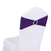 Obstal 50 Pcs Spandex Stretch Chair Sashes Bows For Wedding Reception- Universal Elastic Chair Cover Bands With Buckle Slider For Banquet, Party, Hotel Event Decorations Purple Sashes