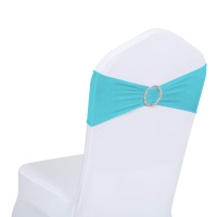 Obstal 10 Pcs Spandex Stretch Chair Sashes Bows For Wedding Reception- Universal Elastic Chair Cover Bands With Buckle Slider For Banquet, Party, Hotel Event Decorations Aqua Blue Sashes