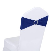 Obstal 50 Pcs Spandex Stretch Chair Sashes Bows For Wedding Reception- Universal Elastic Chair Cover Bands With Buckle Slider For Banquet, Party, Hotel Event Decorations Royal Blue Sashes