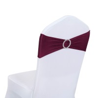 Obstal 10 Pcs Spandex Stretch Chair Sashes Bows For Wedding Reception- Universal Elastic Chair Cover Bands With Buckle Slider For Banquet, Party, Hotel Event Decorations Burgundy Sashes