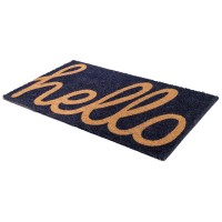 Fab Habitat Non Slip Doormat Durable Thin Natural Coir Rubber Entryway Front Door Porch Patio Cursive Hello Blue