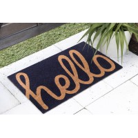 Fab Habitat Non Slip Doormat Durable Thin Natural Coir Rubber Entryway Front Door Porch Patio Cursive Hello Blue