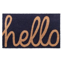 Fab Habitat Non Slip Doormat Durable Thin Natural Coir Rubber Entryway Front Door Porch Patio Cursive Hello Blue